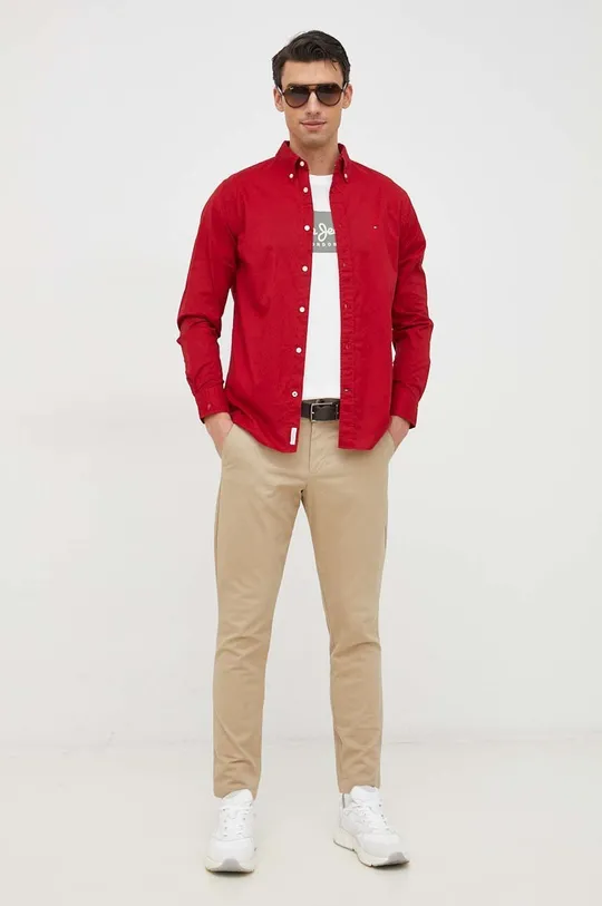 κόκκινο Βαμβακερό πουκάμισο Tommy Hilfiger Ανδρικά