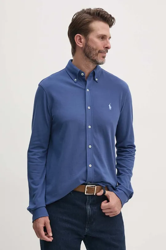 Хлопковая рубашка Polo Ralph Lauren голубой 710654408