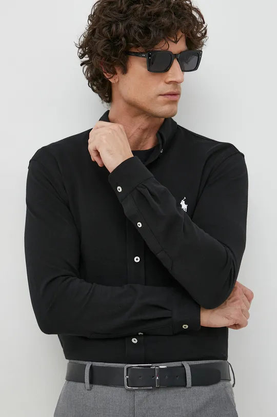 чёрный Хлопковая рубашка Polo Ralph Lauren Мужской