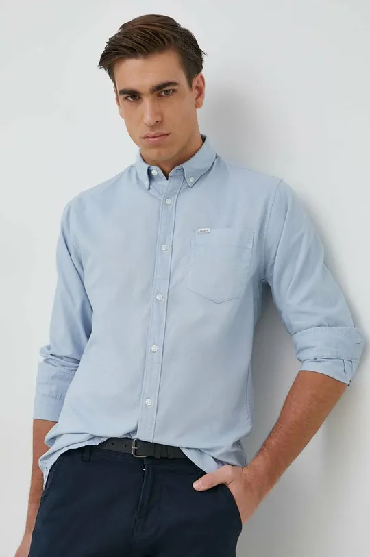 μπλε Βαμβακερό πουκάμισο Pepe Jeans Fabio