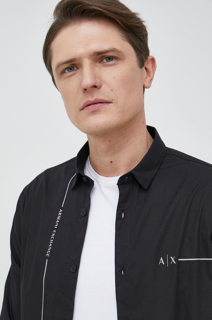 Armani Exchange koszula bawełniana męska kolor czarny regular z
