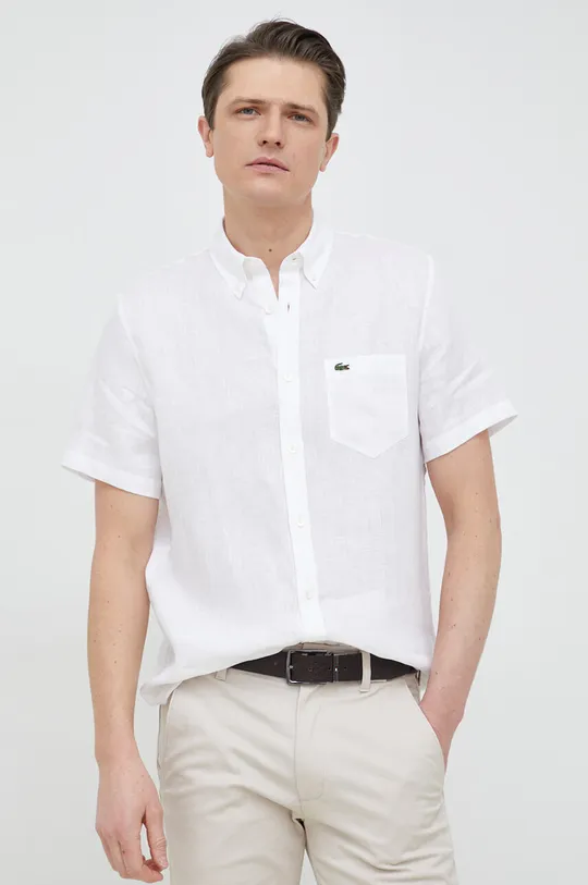 bianco Lacoste camicia di lino Uomo