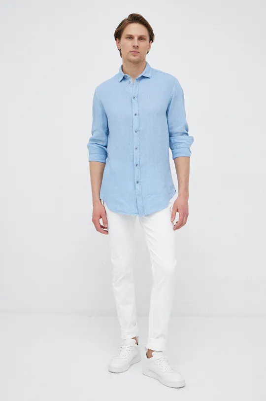 Льняная рубашка Emporio Armani голубой