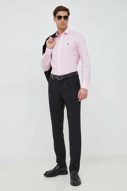 Βαμβακερό πουκάμισο Polo Ralph Lauren ροζ