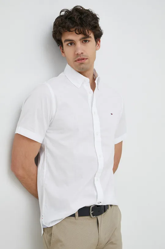 λευκό Βαμβακερό πουκάμισο Tommy Hilfiger Ανδρικά