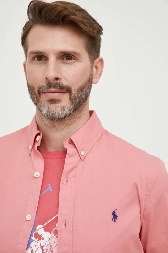 roza Bombažna srajca Polo Ralph Lauren Moški