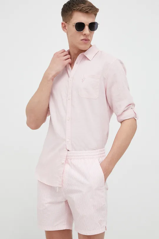 розовый Льняная рубашка Guess Мужской