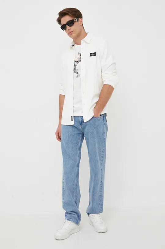 biały Calvin Klein Jeans koszula Męski