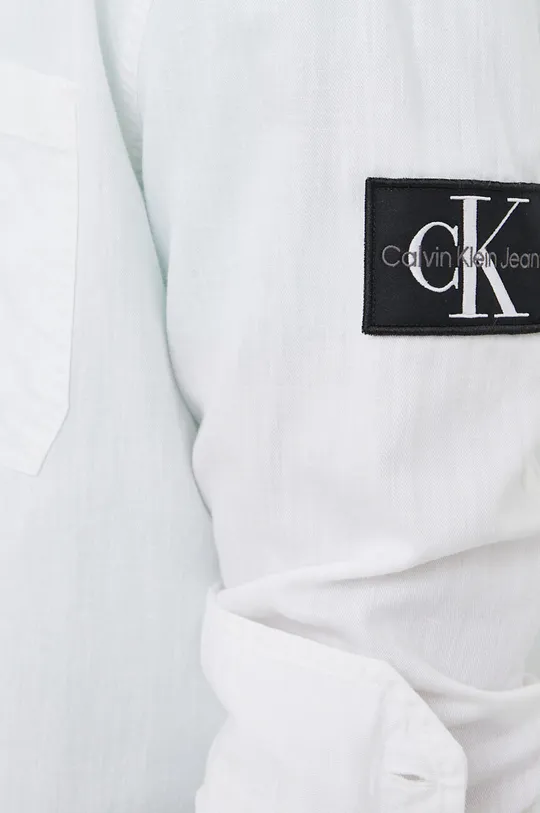 Košeľa s prímesou ľanu Calvin Klein Jeans biela