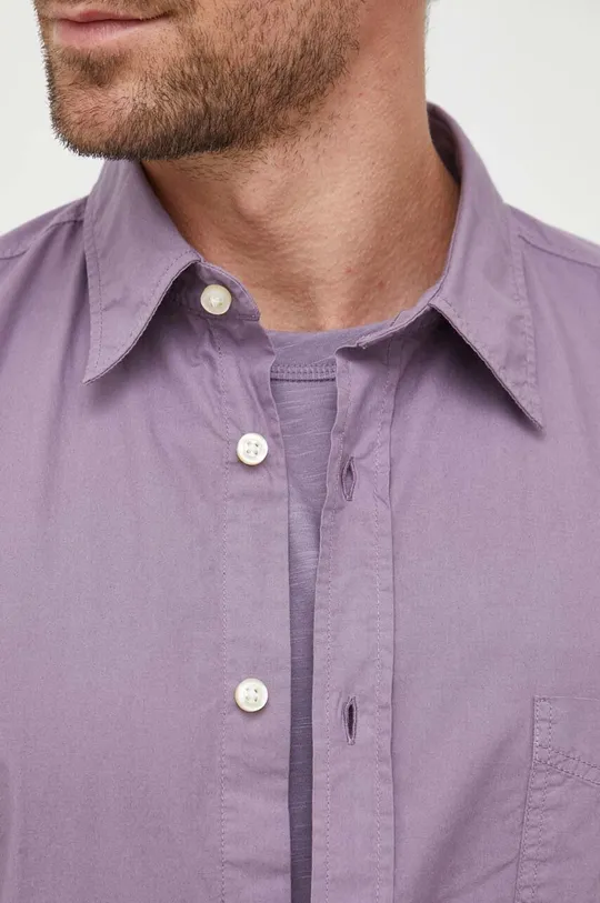 Хлопковая рубашка BOSS BOSS ORANGE фиолетовой