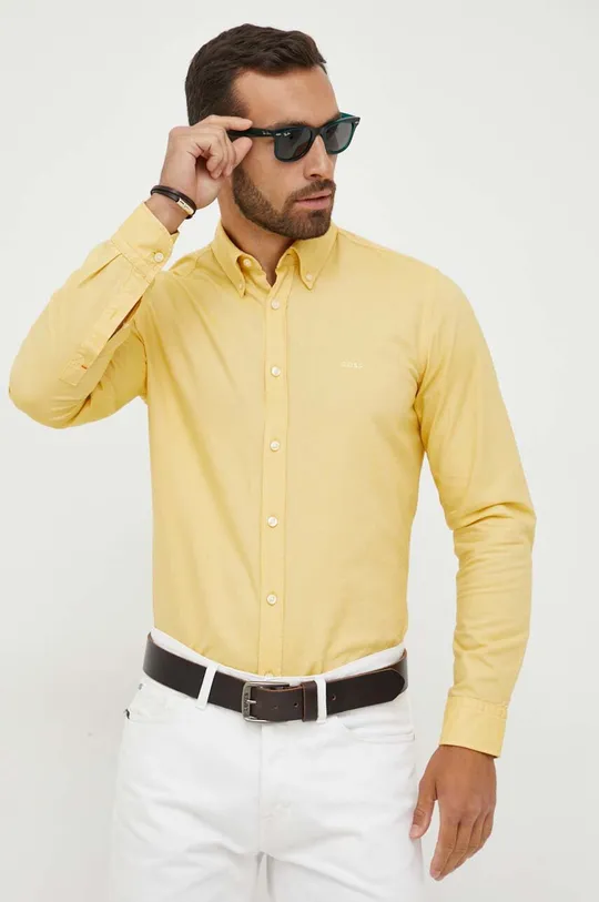 κίτρινο Βαμβακερό πουκάμισο BOSS BOSS ORANGE Ανδρικά