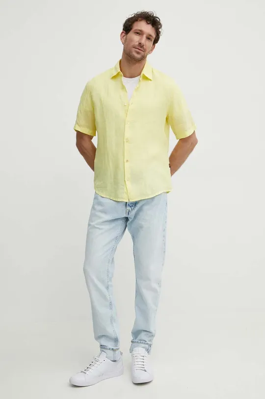 BOSS camicia di lino BOSS ORANGE giallo