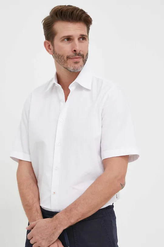 λευκό Βαμβακερό πουκάμισο BOSS BOSS ORANGE Ανδρικά