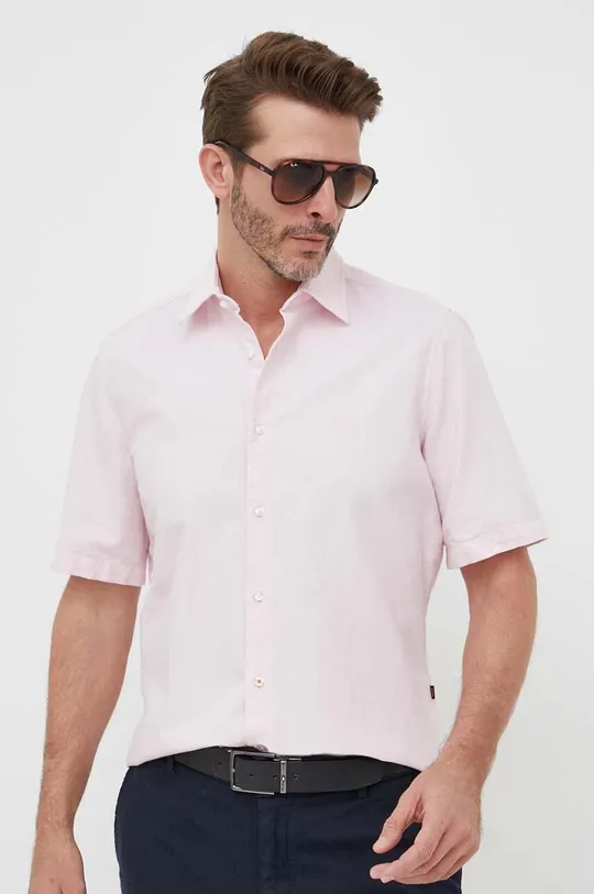 ροζ Βαμβακερό πουκάμισο BOSS BOSS ORANGE Ανδρικά