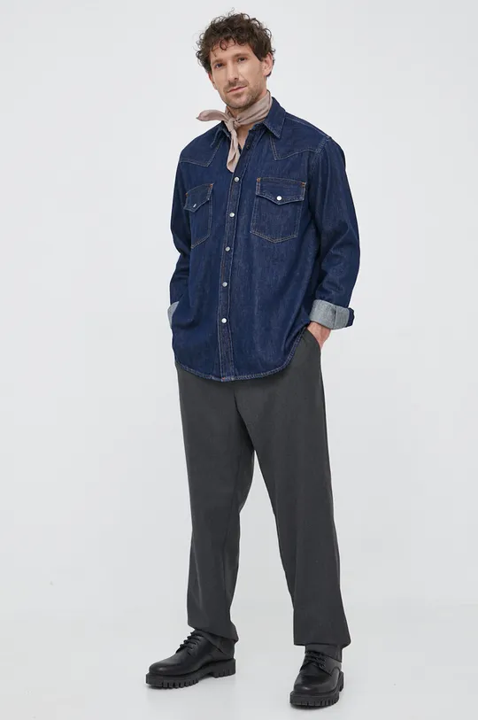 mornarsko modra Jeans srajca BOSS BOSS ORANGE Moški