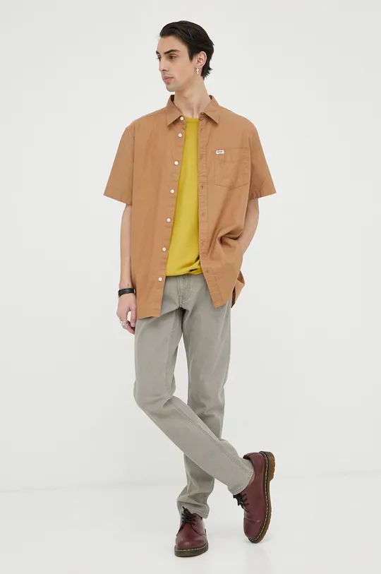 Хлопковая рубашка Wrangler коричневый