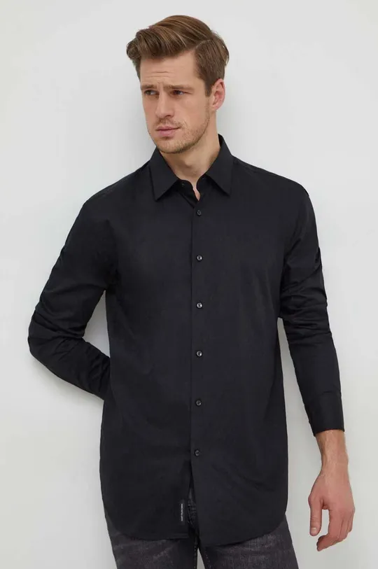 čierna Bavlnená košeľa BOSS Pánsky