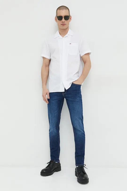 Tommy Jeans camicia in lino misto bianco
