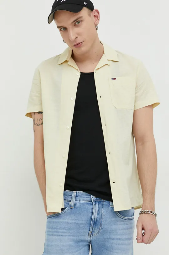 Košulja s dodatkom lana Tommy Jeans zlatna