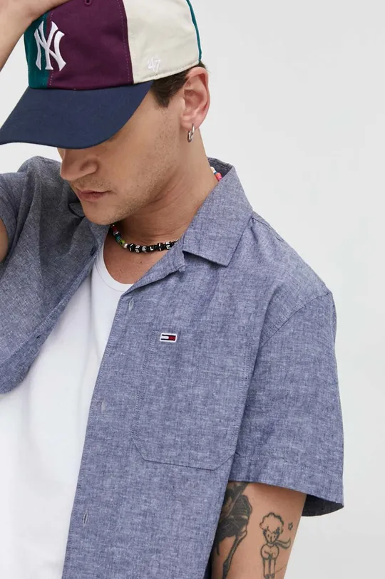 Košeľa s prímesou ľanu Tommy Jeans Pánsky