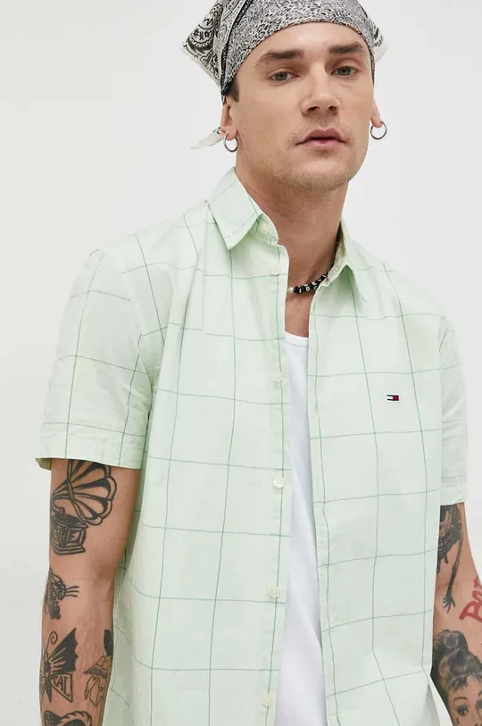 zelena Bombažna srajca Tommy Jeans Moški