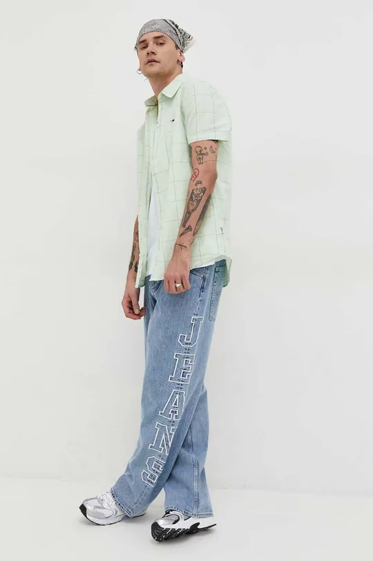 Bombažna srajca Tommy Jeans zelena