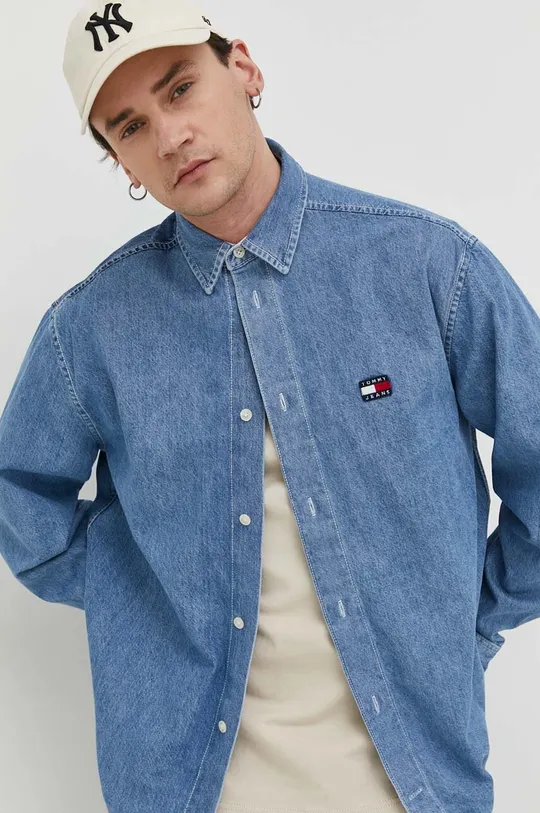 modrá Rifľová košeľa Tommy Jeans Pánsky