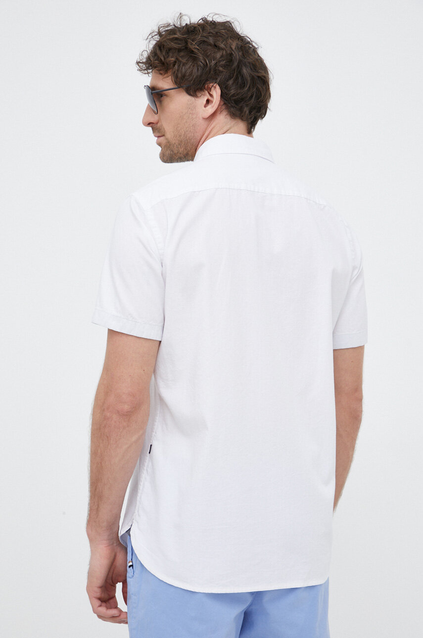 Хлопковая рубашка BOSS мужская цвет белый regular классический воротник ...