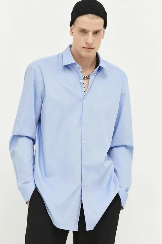 Βαμβακερό πουκάμισο HUGO μπλε