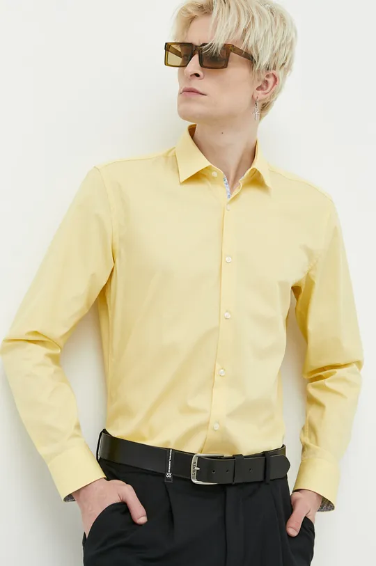 žltá Bavlnená košeľa HUGO Pánsky