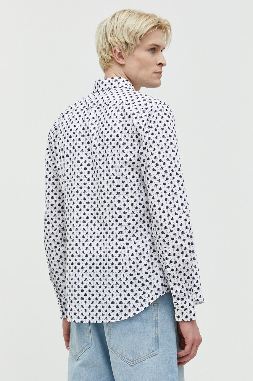 Хлопковая рубашка HUGO мужская цвет белый regular итальянский воротник ...