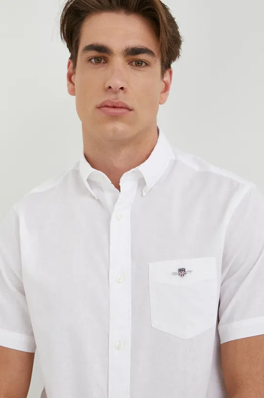 biały Gant koszula z domieszką lnu Męski