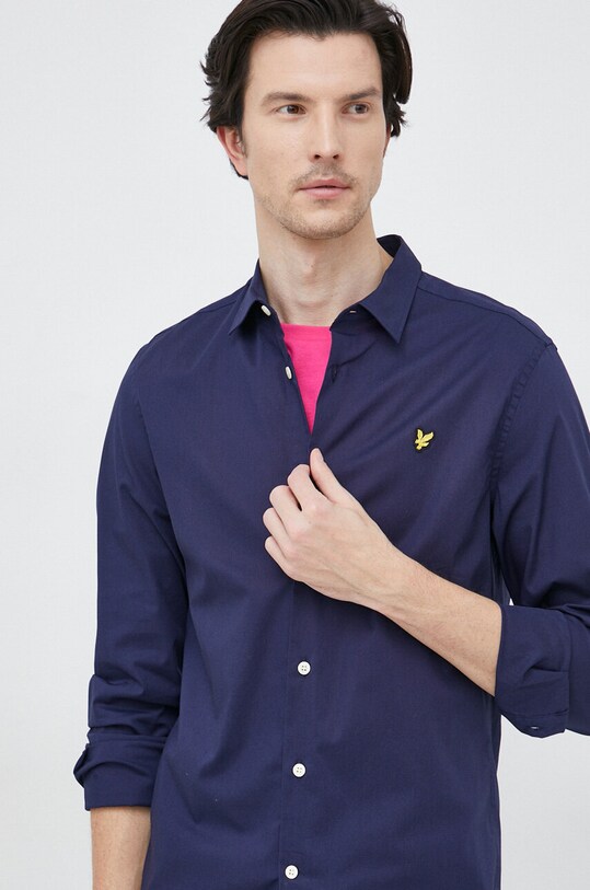 Рубашка Lyle & Scott мужская цвет синий slim классический воротник ...