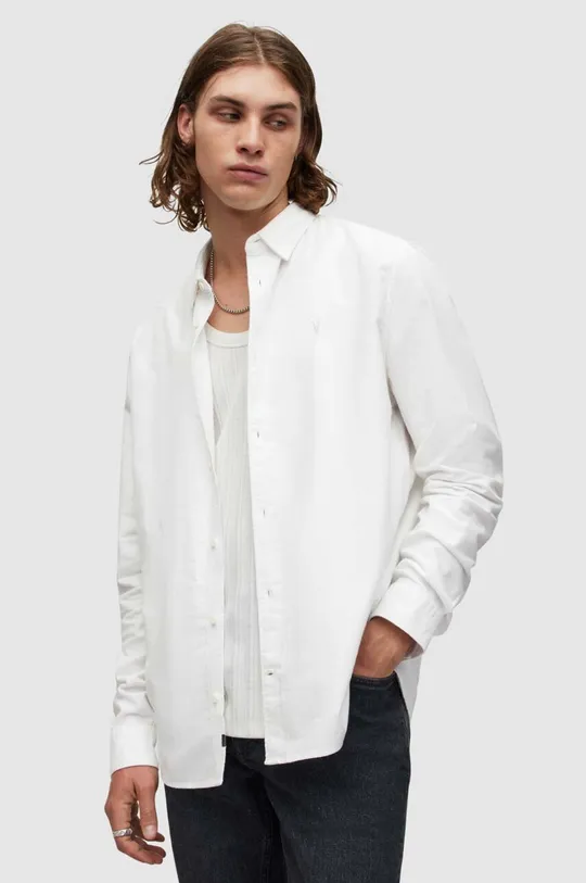 biały AllSaints koszula bawełniana HERMOSA LS SHIRT Męski