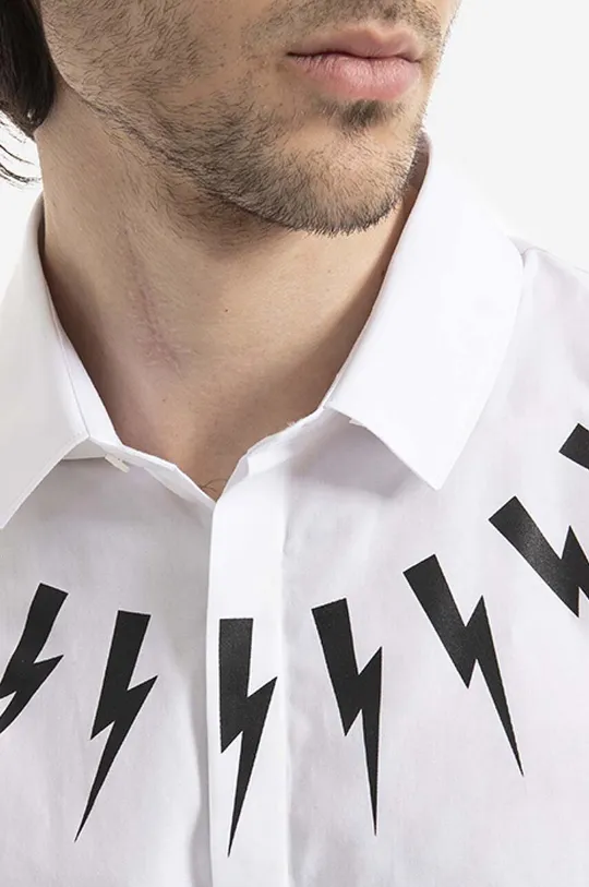 bianco Neil Barett camicia in cotone Bold Neck Short Sleeve Shirt