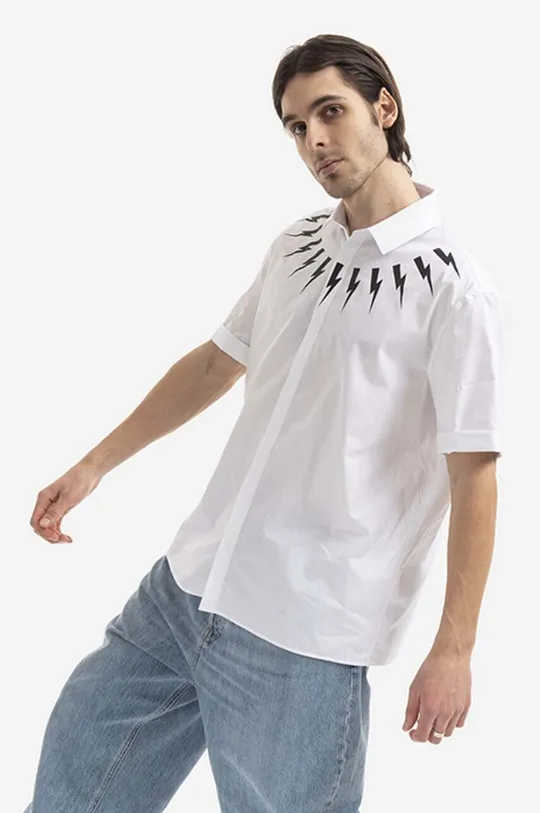 Neil Barett cămașă din bumbac Bold Neck Short Sleeve Shirt