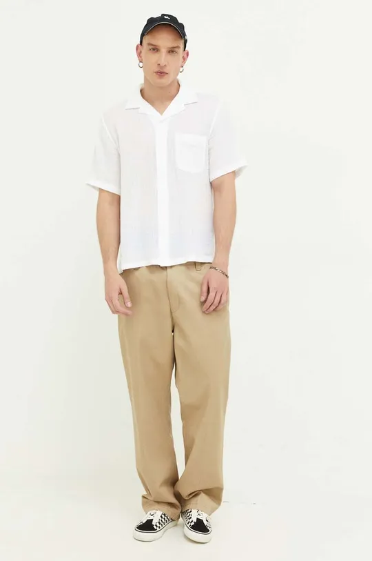 Βαμβακερό πουκάμισο Abercrombie & Fitch λευκό