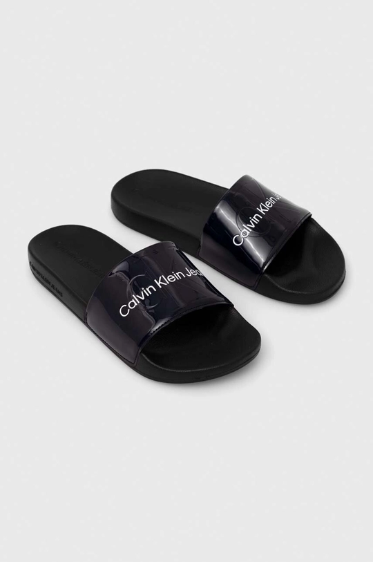 Šľapky Calvin Klein Jeans SLIDE METALLIC MONOLOGO tmavomodrá