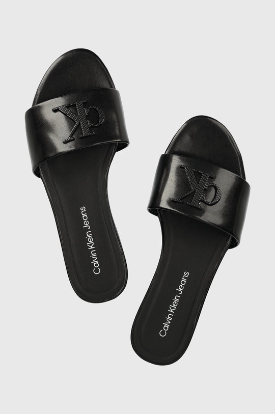 μαύρο Δερμάτινες παντόφλες Calvin Klein Jeans FLAT SANDAL STRAP HW Γυναικεία