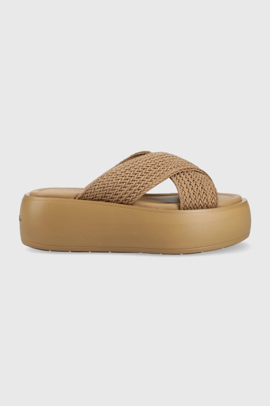 beżowy Calvin Klein klapki BUBBLE SLIDE - WOVEN Damski