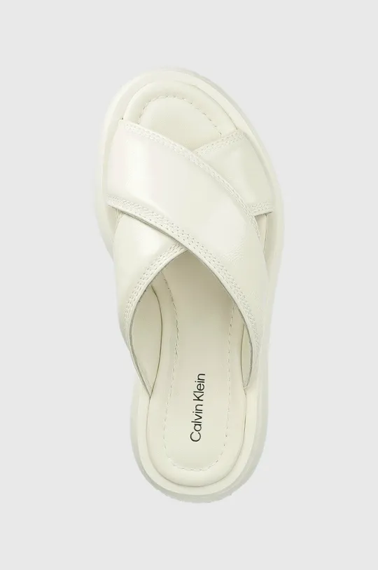 fehér Calvin Klein bőr papucs BUBBLE SLIDE - PAT