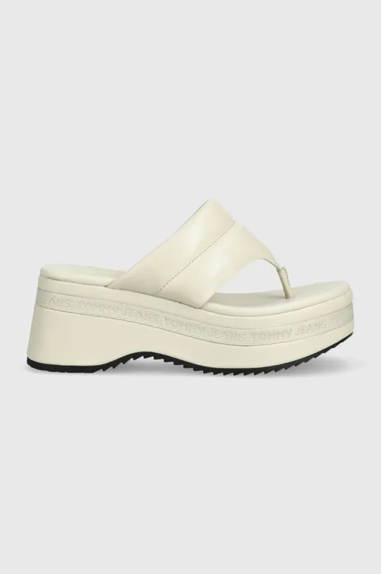 beżowy Tommy Jeans japonki skórzane SANDAL PADDED Damski