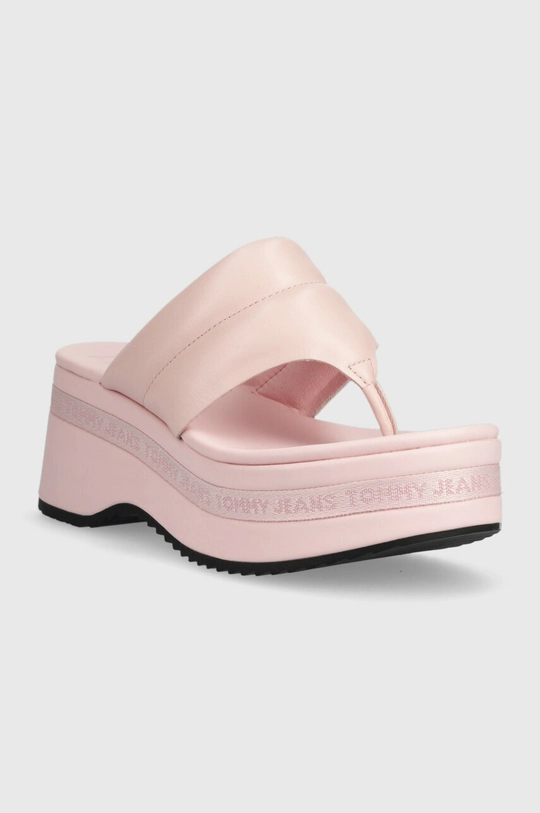 Tommy Jeans japonki skórzane SANDAL PADDED różowy