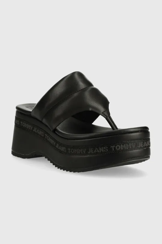 Δερμάτινες σαγιονάρες Tommy Jeans SANDAL PADDED μαύρο