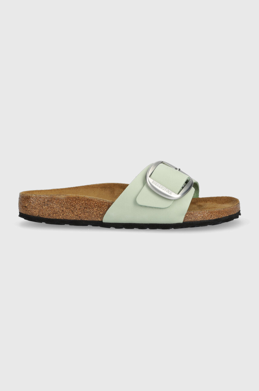 zielony Birkenstock klapki zamszowe Madrid Big Buckle Damski