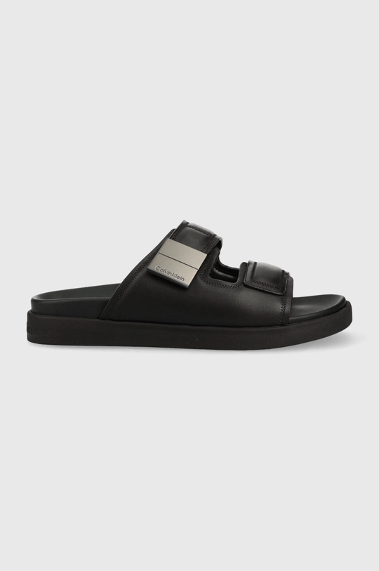 fekete Calvin Klein bőr papucs DOUBLE STRAP SANDAL Férfi