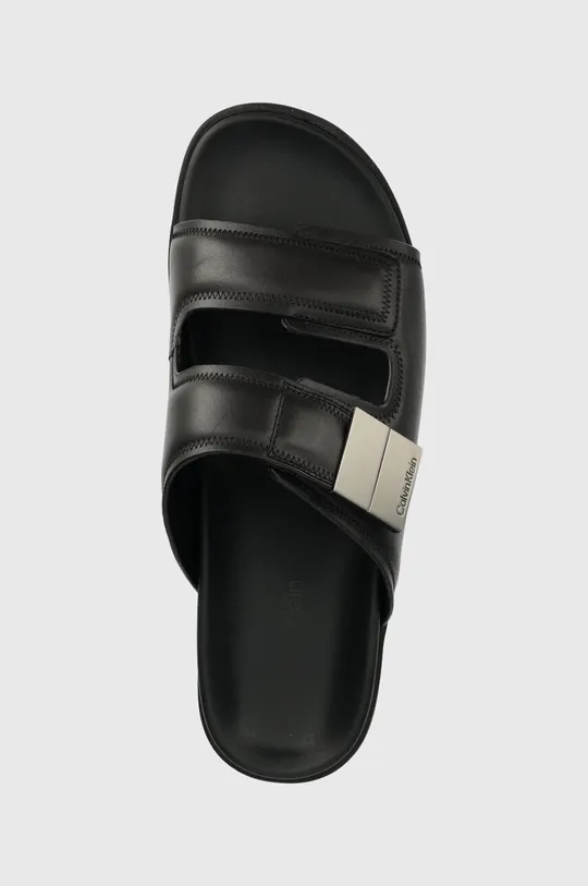 czarny Calvin Klein klapki skórzane DOUBLE STRAP SANDAL