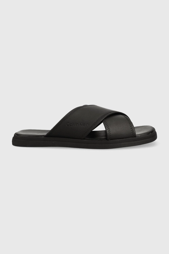 čierna Kožené šľapky Calvin Klein CRISS CROSS SANDAL LTH Pánsky