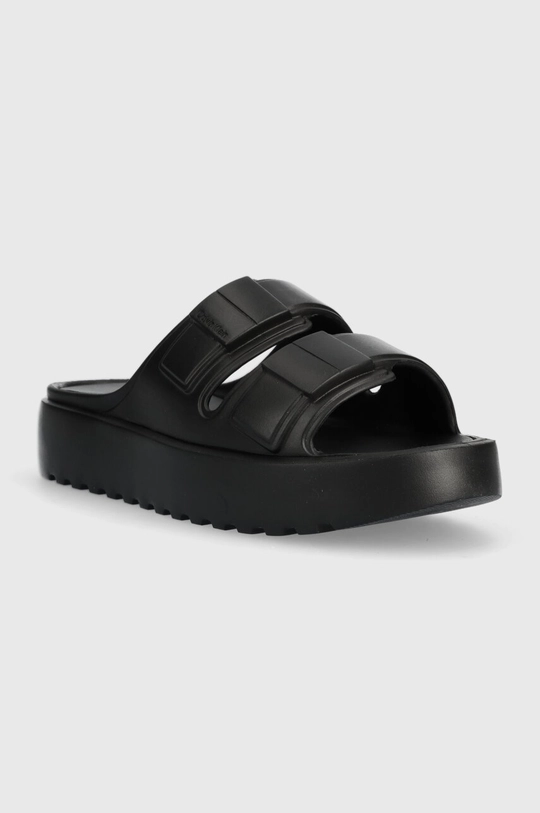 Calvin Klein klapki DOUBLE STRAP SLIPPER czarny