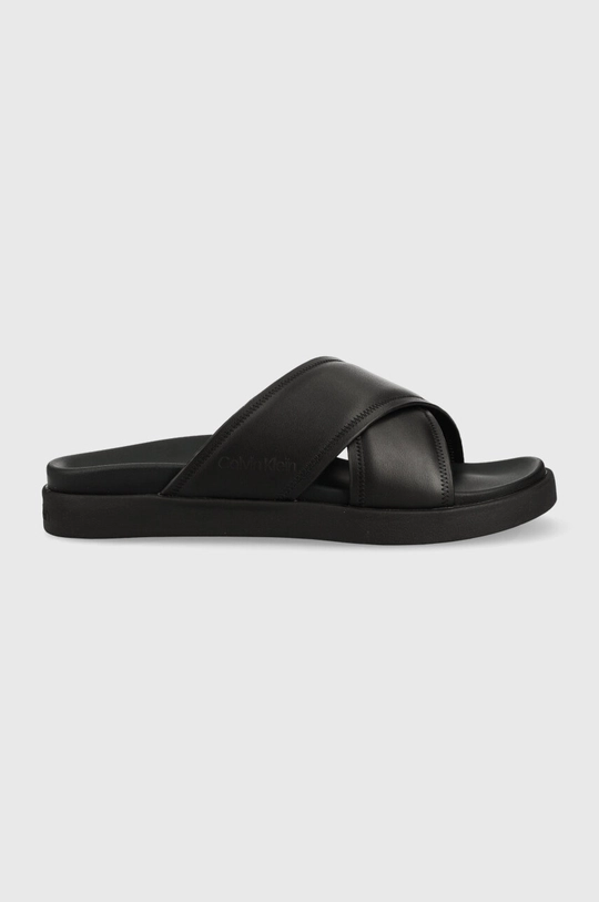 čierna Kožené šľapky Calvin Klein CRISS CROSS SANDAL LTH Pánsky